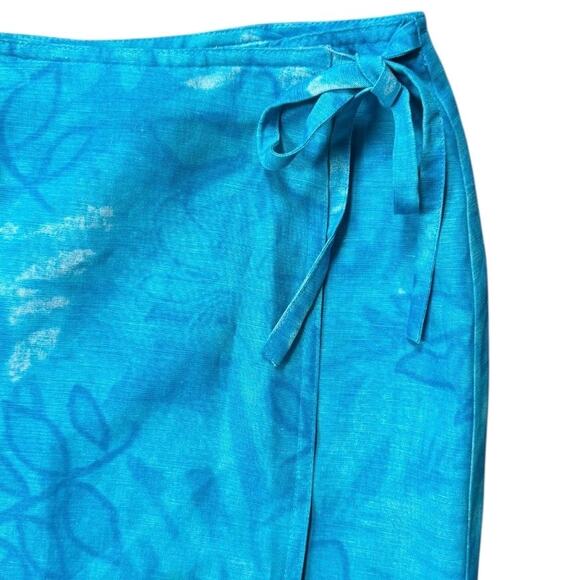 Jones Wear Sport Linen Blend Wrap Skirt Tropical Floral Turquoise Blue Size 8 - Picture 5 of 6